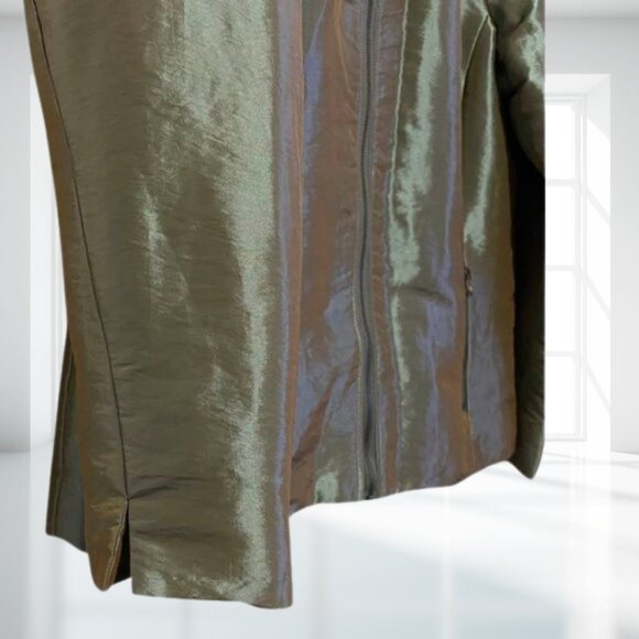 Chico's XL (3) Shimmer Metallic Puffer Jacket Olive Gold Light Zip Up Outerwear - Picture 6 of 11